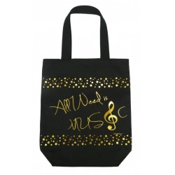 Fekete városi táska "All I need is music" arany színű felirattal