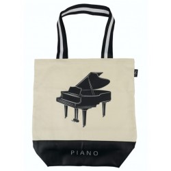 Natúr-fekete színű, vászon, városi táska zongora mintával