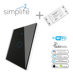Simplife okos 1 csatornás vezeték nélküli villanykapcsoló csomag (Wifi + RF) – fekete VNK-B-pack