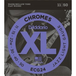ECG24 - D'Addario ECG24 Chromes Flat Wound Electric Guitar Strings, Jazz Light, 11-50 - C941C
